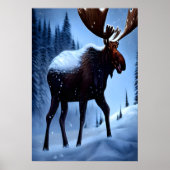 雪の中でムース | AIアートポスター ポスター (正面)