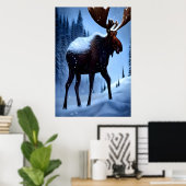 雪の中でムース | AIアートポスター ポスター (ホームオフィス)