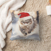 雪の中でメインのクーンクリスマスキャット クッション (ブランケット)