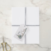 雪の中でライトクリスマスツリーと鹿 ギフトタグ (より糸付き)