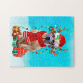 雪の中でローデシアンRdgebackクリスマスプレゼント ジグソーパズル (横)