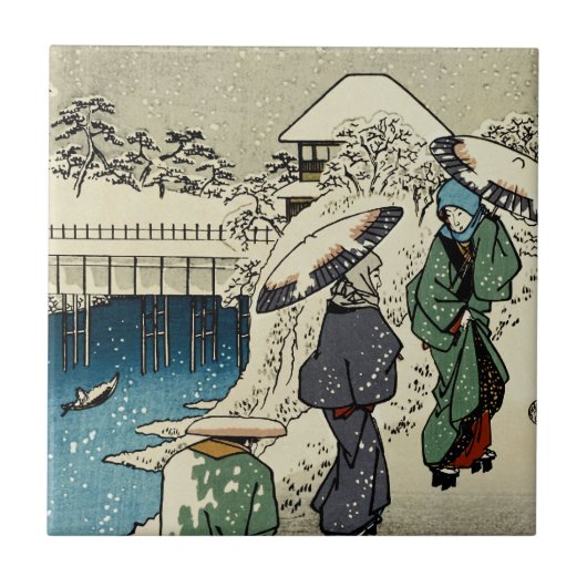 雪の中で会話する二人の女性 タイル (正面)