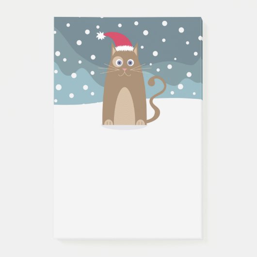 雪の中で冬のクリスマス休暇サンタハット猫 ポストイット (正面)