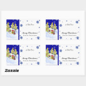 雪の中で冬のワクワクするペンギンベビー 長方形シール (シート)