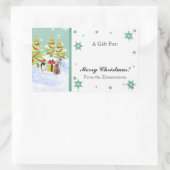 雪の中で冬のワクワクするペンギンベビー 長方形シール (バッグ)