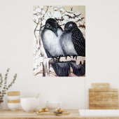 雪の中で冬の愛の鳥白黒 ポスター (キッチン)