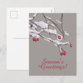 雪の中で冬の果実の枝季節のごあいさつ シーズンポストカード (正面/裏面)