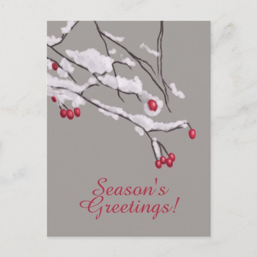 雪の中で冬の果実の枝季節のごあいさつ シーズンポストカード (正面)