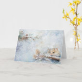 雪の中で可愛いウッドランドの動物のネズミ カード (黄色い花)