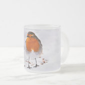 雪の中で可愛いロビンの鳥とハイゲ フロストグラスマグカップ (正面右)