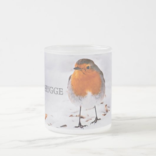 雪の中で可愛いロビンの鳥とハイゲ フロストグラスマグカップ (中央)