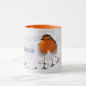 雪の中で可愛いロビンの鳥とハイゲ マグカップ (中央)