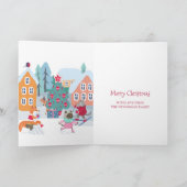 雪の中で可愛い森林動物がクリスマスに楽しむ シーズンカード (内部)