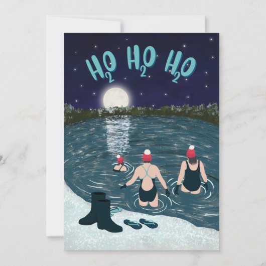 雪の中で夜に泳ぐクリスマスの開放水 シーズンカード (正面)