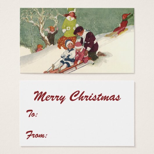 雪の中で子どもそりヴィンテージクリスマス (正面&裏面)