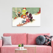 雪の中で子どもそりヴィンテージクリスマス キャンバスプリント (インサイチュ (リビング))