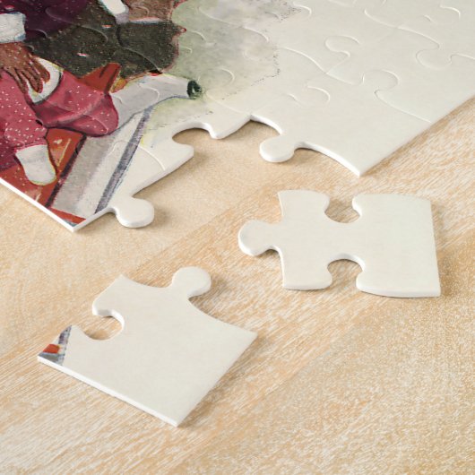 雪の中で子どもそりヴィンテージクリスマス ジグソーパズル (側面)