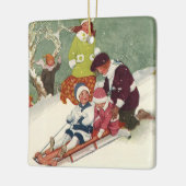 雪の中で子どもそりヴィンテージクリスマス セラミックオーナメント (左)
