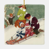 雪の中で子どもそりヴィンテージクリスマス セラミックオーナメント (裏面)