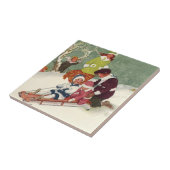 雪の中で子どもそりヴィンテージクリスマス タイル (側面)