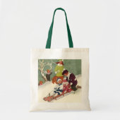 雪の中で子どもそりヴィンテージクリスマス トートバッグ (正面)