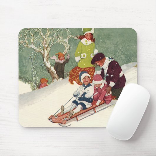 雪の中で子どもそりヴィンテージクリスマス マウスパッド (マウス)