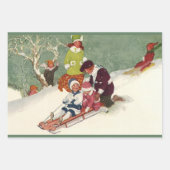 雪の中で子どもそりヴィンテージクリスマス ラッピングペーパーシート (正面2)