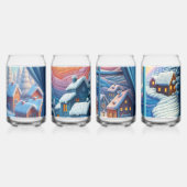 雪の中で幸せな子どもの花と家 ガラス缶 (裏面)