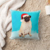 雪の中で座ってクリスマス・サンタハット クッション (ブランケット)