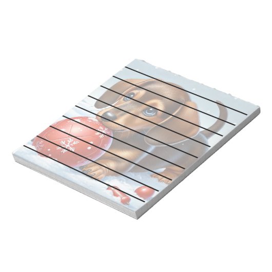 雪の中で愛らしいダッシ遊ャンドの子犬 ノートパッド (回転)