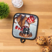 雪の中で愛らしいボクサーの子犬 鍋敷き (トップダウン)