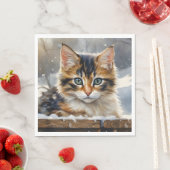 雪の中で愛らしい三毛猫 スタンダードランチョンナプキン (インサイチュ)