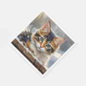 雪の中で愛らしい三毛猫 スタンダードランチョンナプキン (角)