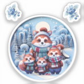 雪の中で愛らしい赤いパンダの家族 シール (正面)