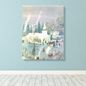 雪の中で教会に行く人々のヴィンテージクリスマス キャンバスプリント (インサイチュ (ウッドフロア))