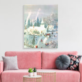 雪の中で教会に行く人々のヴィンテージクリスマス キャンバスプリント (インサイチュ (リビング))