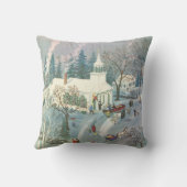 雪の中で教会に行く人々のヴィンテージクリスマス クッション (裏面)