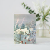 雪の中で教会に行く人々のヴィンテージクリスマス シーズンポストカード (スタンド正面)