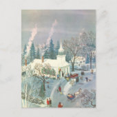 雪の中で教会に行く人々のヴィンテージクリスマス シーズンポストカード (正面)
