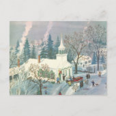 雪の中で教会に行く人々のヴィンテージクリスマス シーズンポストカード (正面)
