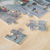 雪の中で教会に行く人々のヴィンテージクリスマス ジグソーパズル (側面)