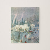 雪の中で教会に行く人々のヴィンテージクリスマス ジグソーパズル (縦)