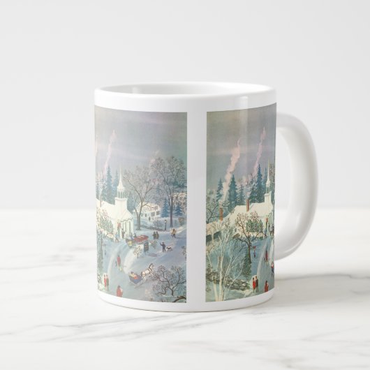 雪の中で教会に行く人々のヴィンテージクリスマス ジャンボコーヒーマグカップ (正面右)