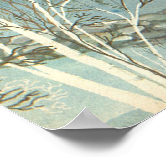 雪の中で教会に行く人々のヴィンテージクリスマス ポスター (角)