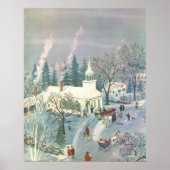 雪の中で教会に行く人々のヴィンテージクリスマス ポスター