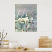 雪の中で教会に行く人々のヴィンテージクリスマス ポスター (キッチン)