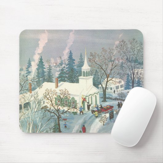 雪の中で教会に行く人々のヴィンテージクリスマス マウスパッド (マウス)