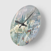 雪の中で教会に行く人々のヴィンテージクリスマス ラウンド壁時計 (傾斜)