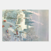 雪の中で教会に行く人々のヴィンテージクリスマス ラッピングペーパーシート (正面3)