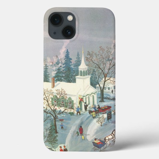 雪の中で教会に行く人々のヴィンテージクリスマス Case-Mate iPhoneケース (裏面)